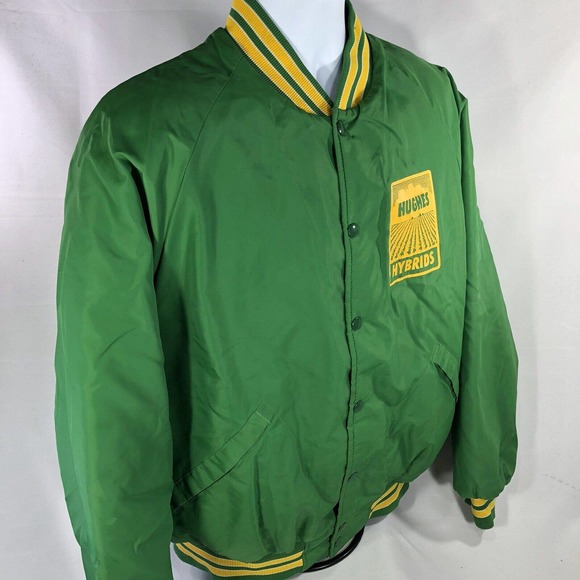 VTG HUGHES HYBRIDS SNAP BUTTON JACKET GREEN USA MADE XL FITS SMALLER 70s 80s - Picture 7 of 16